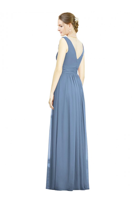 Sleeveless Draped Chiffon Evening Maxi Dress with Front Slit