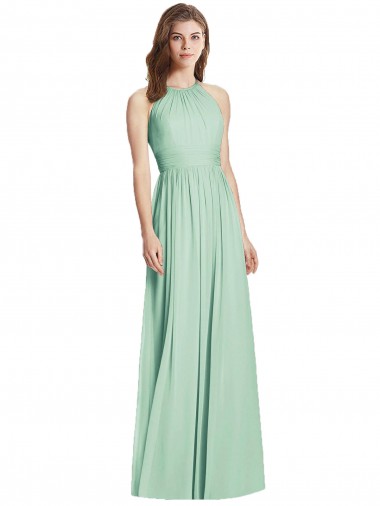 Cutout Open Back Shirred Halter Evening Maxi Dress
