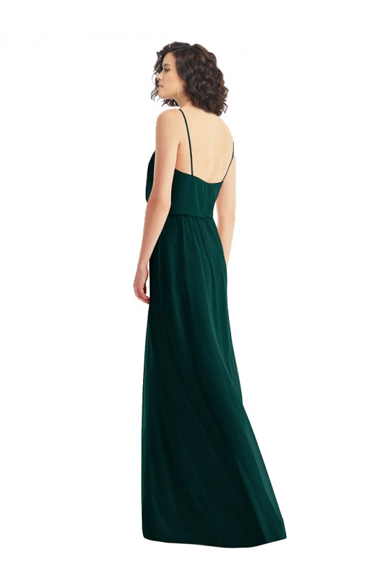V-Neck Blouson Bodice Chiffon Evening Maxi Dress