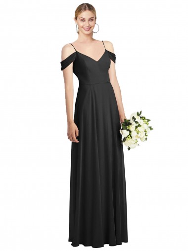 Cold-Shoulder V-Back Chiffon Evening Maxi Dress