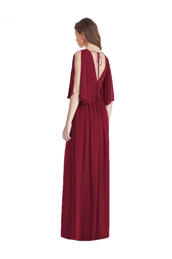 Split Sleeves Backless Chiffon Evening Maxi Dress