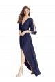 Split Sleeves Backless Chiffon Evening Maxi Dress