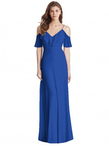 Ruffled Cold-Shoulder Chiffon Evening Maxi Dress