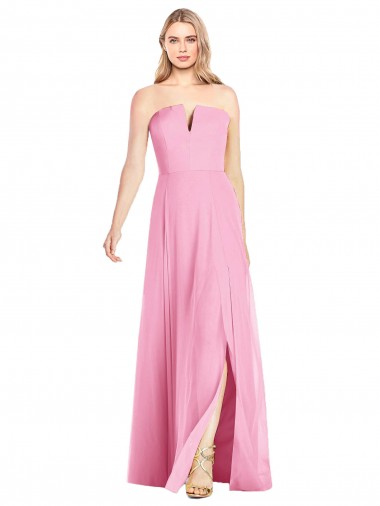 Strapless Notch Chiffon Evening Maxi Dress