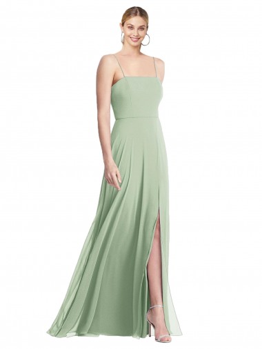 Sleek Spaghetti Straps Low Back Square Neck Maxi Chiffon Evening Dress