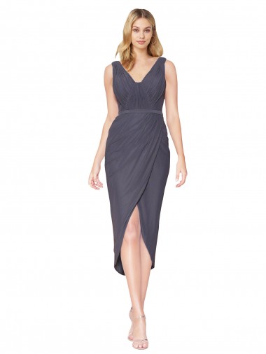 High Low V-Neck Chiffon Mermaid Wrap Evening Dress