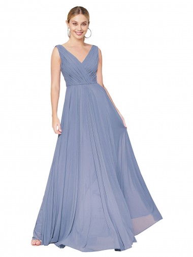 Floor Length High Neck V-Back Chiffon Evening Dress