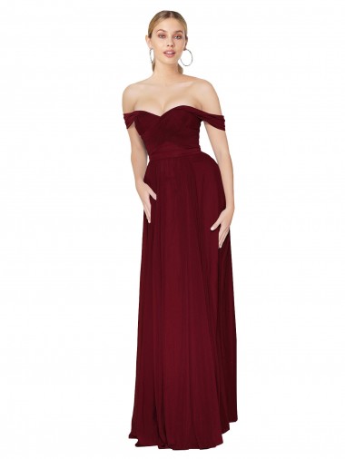 Shirred Sweetheat Neckline Off the Shoulder Long Chiffon Evening Dress