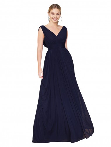 Draped Long V-Neck Floor Length Chiffon Evening Dress