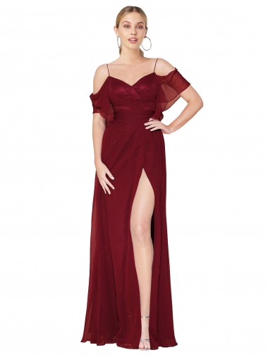 Cold Shoulder Long Mermaid Chiffon Evening Dress with Straps