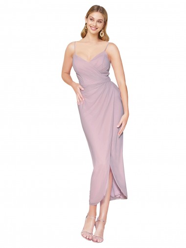 Short Knee Length Chiffon Wrap Cocktail Evening Dress with Straps