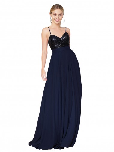 Sweetheart High Neck Sequin Top Long Chiffon Evening Dress