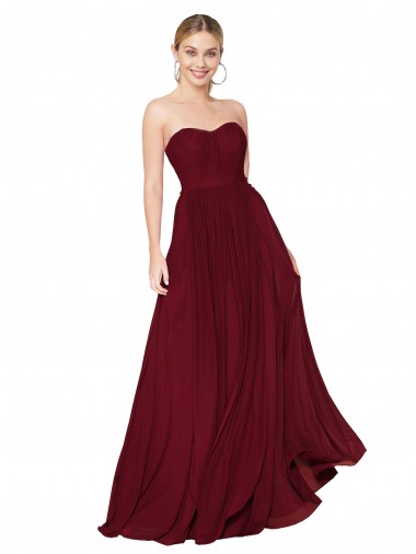 Draped Strapless Long A-Line Chiffon Evening Dress