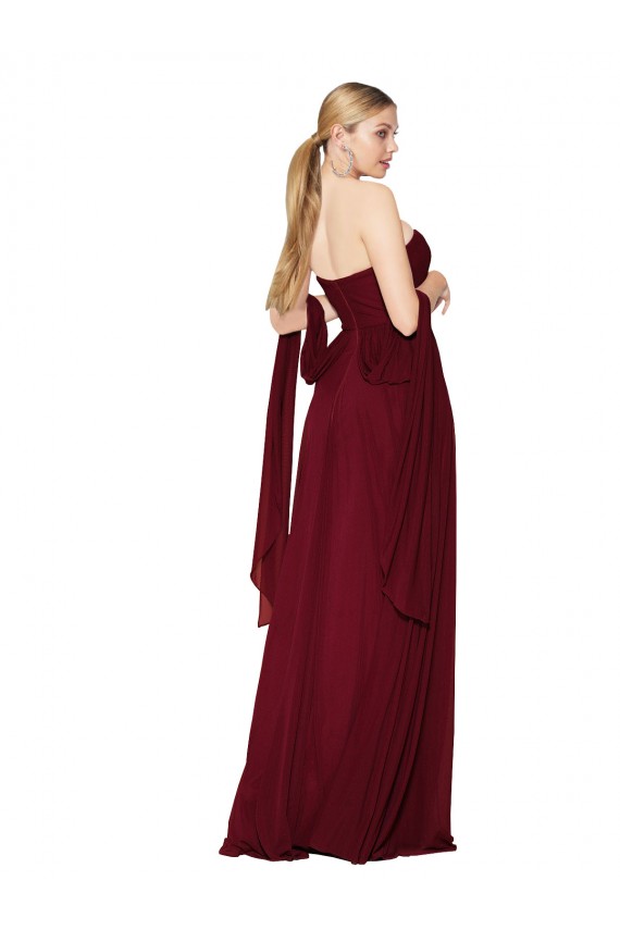 Draped Strapless Long A-Line Chiffon Evening Dress