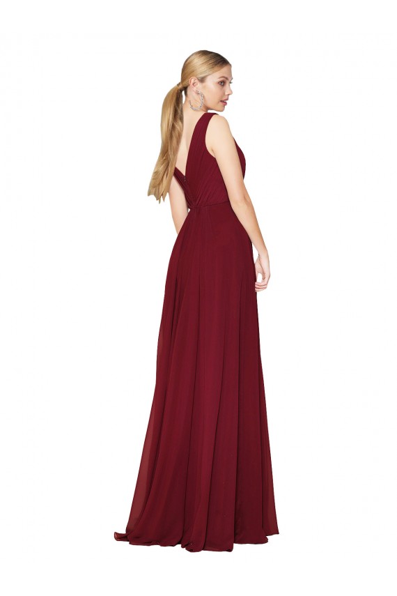 Draped A-Line V-Neck Floor Length Chiffon Evening Dress