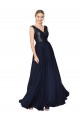 High Neck V-Neck Long Chiffon Evening Dress with Sequin Top