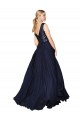 High Neck V-Neck Long Chiffon Evening Dress with Sequin Top