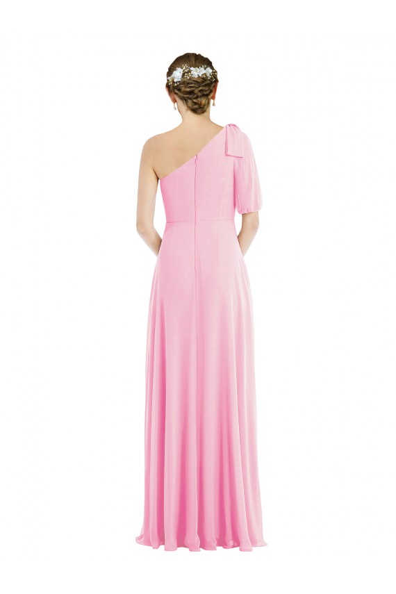Bow One Shoulder Flounce Sleeve Evening Maxi Dress