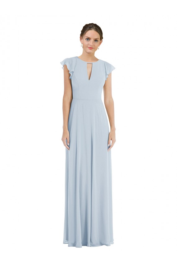 Flutter Sleeve V Keyhole Chiffon Evening Maxi Dress