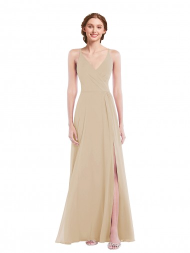 Faux Wrap Criss Cross Back Evening Maxi Dress with Front Slit