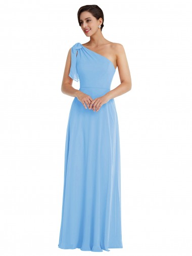 Draped One Shoulder Evening Maxi Dress with Scarf Bow