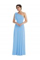 Draped One Shoulder Evening Maxi Dress with Scarf Bow