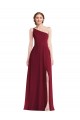 One Shoulder Chiffon Evening Maxi Dress with Shirred Front Slit