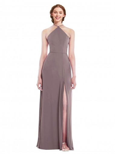 Diamond Halter Evening Maxi Dress with Front Slit