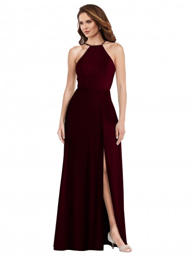 Halter Spaghetti Straps Evening Maxi Dress with Front Slit