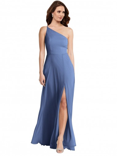 One Shoulder Full Length Evening Maxi Dress with Flirty Slit