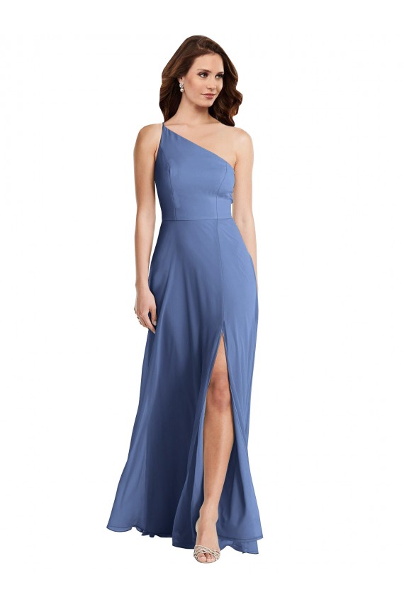 One Shoulder Full Length Evening Maxi Dress with Flirty Slit