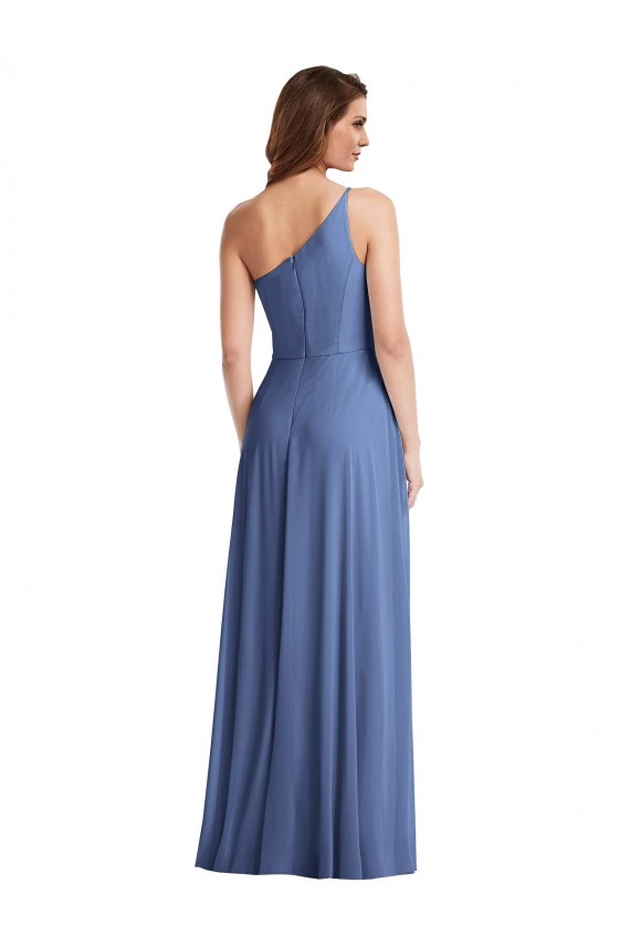 One Shoulder Full Length Evening Maxi Dress with Flirty Slit