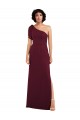 One Shoulder Chiffon Evening Dress with Skirt Slit and Accent Strap