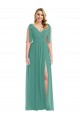 Plunge Neckline Bow Shoulder Chiffon Evening Maxi Dress