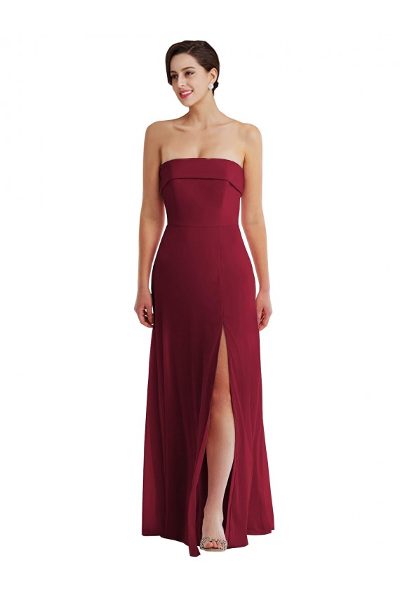 Cuffed Strapless Evening Maxi Dress with Front Slit