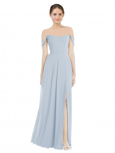 Off the Shoulder Basque Neck Evening Maxi Dress with Flounce Sleeves
