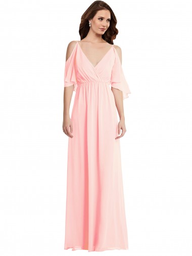 Cold Shoulder Draped Wrap Evening Maxi Dress