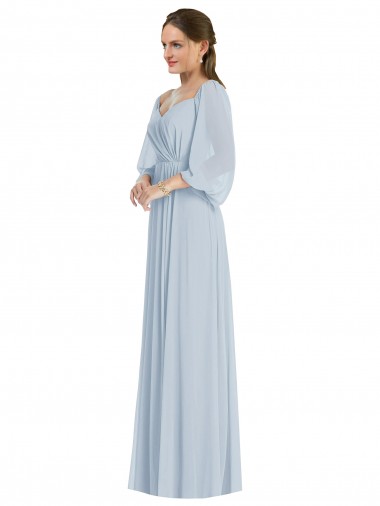 Off the Shoulder Puff Sleeve Evening Maxi Dress with Front Slit