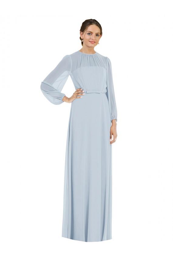 Strapless Chiffon Evening Maxi Dress with Puff Sleeve Blouson Overlay