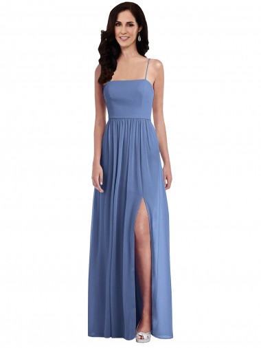 Slim Spaghetti Straps Chiffon Evening Dress with Front Slit