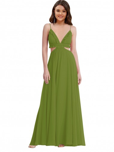 Ruffled Chiffon Cutout Evening Maxi Dress