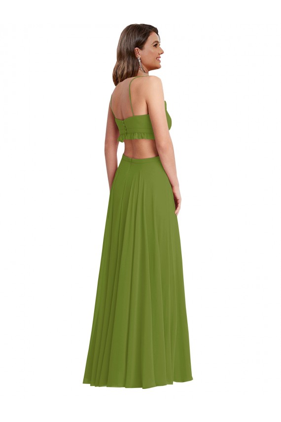 Ruffled Chiffon Cutout Evening Maxi Dress