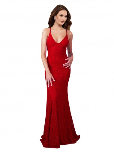 Low Back V-Neckline Floor Length Lace Evening Dress