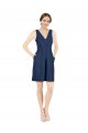 Deep V-Neck Short Knee Length Satin Cocktail Evening Dress with Slimming Pleats