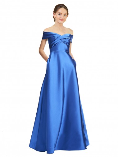 Sleeveless Off the Shoulder Ball Gown Satin Evening Dress