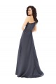 Rouched One Shoulder Floor Length Satin Evening Dress with Bow