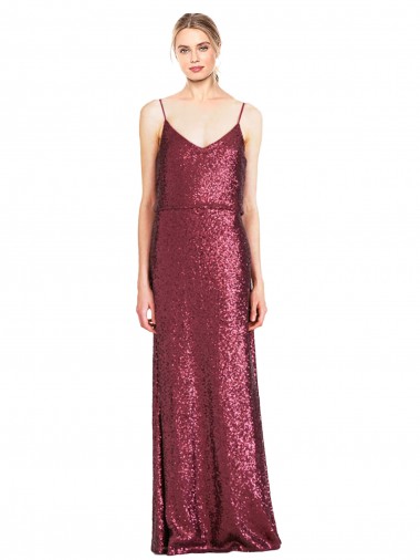High Neck Halter Long Slim Sequin Evening Dress with V-Neck and Blouson Bodice