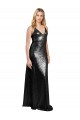 Full Length A-Line Sequin Evening Dress with Spaghetti Straps V-Neckline