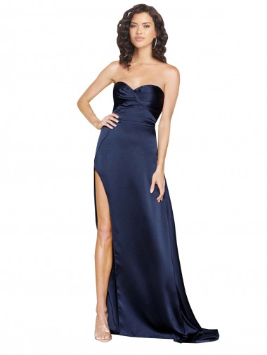 Knotted Sweetheart Silky Satin Evening Dress with High Side Split