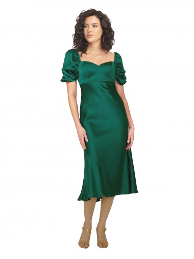 Ruched Sleeve Silky Satin Evening Dress